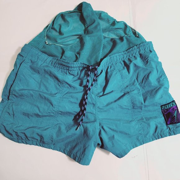 VINTAGE 90'S SPEEDO SHORTS POCKETS MESH INSIDE LOGO DRAWSTRING X-LARGE - Picture 4 of 7